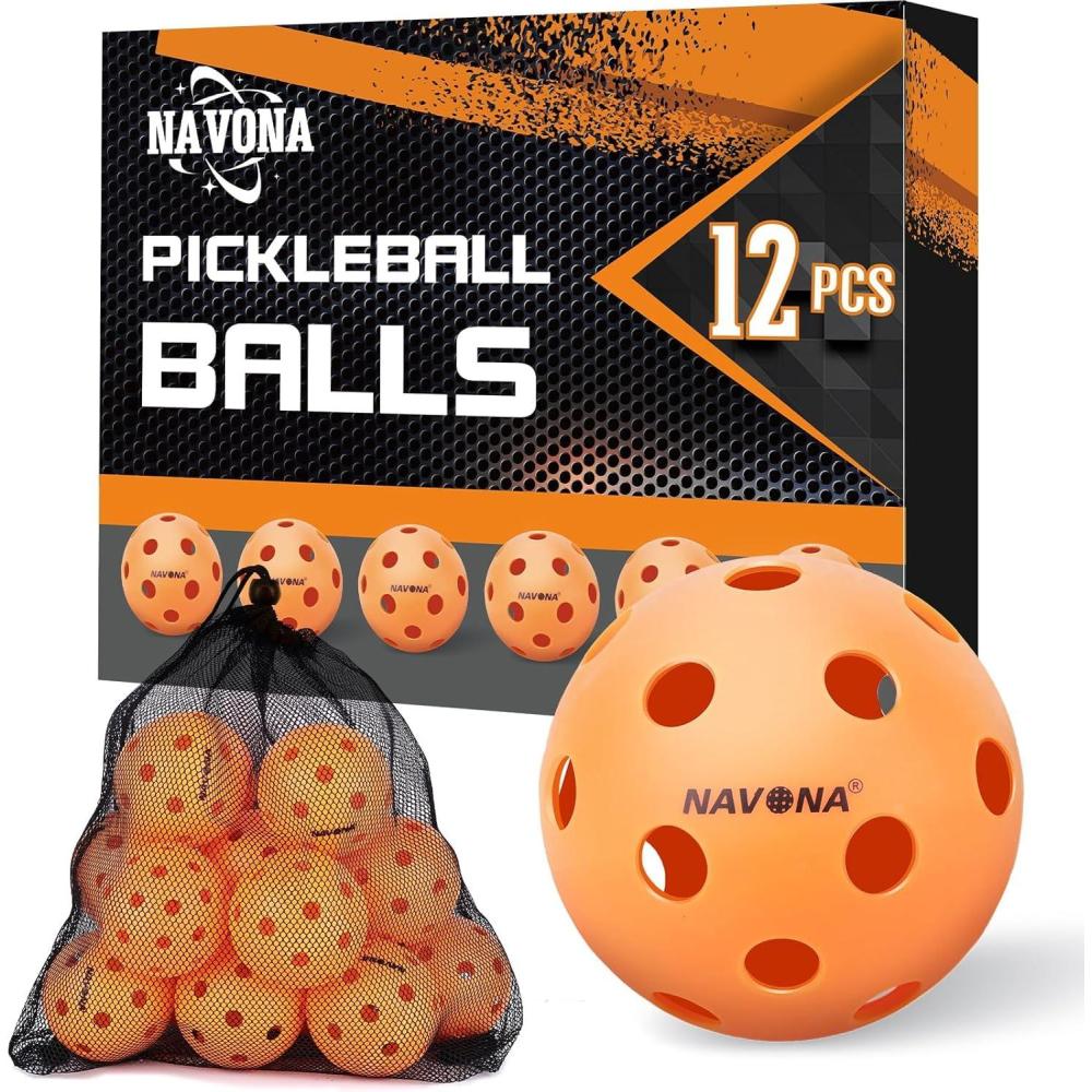 image:imageNavona 12 Pack Premium 26Holes Orange Indoor Pickleball Balls Meet USAPA Official Requirement Perfectly Balanced High Bounce True Flight Durable Indoor Pickleball Set
