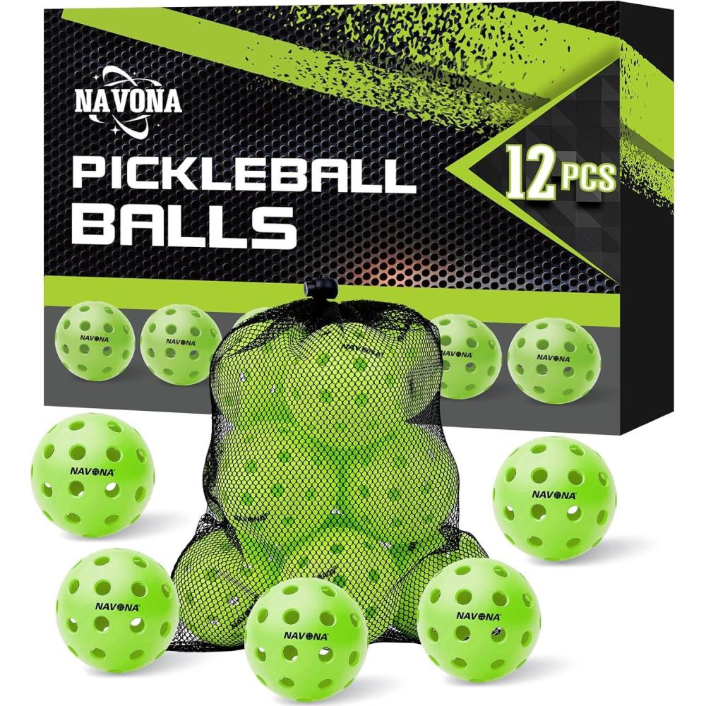 image:imageNavona 12 Pack Premium 40Holes Green Outdoor Pickleball Balls Meet USAPA Official Requirement Pickleball Ball Outdoor High Bounce True Flight Durable Pickle Ball Set