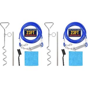 6 PCS Dog Tie Out Cable and Stake, 23FT Dog Leads for Yard Heavy Duty, 16″ Dogs Tie Out Stake for Yard, Lawn Beach, Camping, Suit Medium Large Dogs Up to 80 Lbs(Blue-23 FT (Pack of 2))