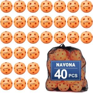 Navona 40 Pack Premium 26-Holes Orange Indoor Pickleball Balls, Meet USAPA Official Requirement, Perfectly Balanced, High Bounce True Flight, Durable Indoor Pickleball Set