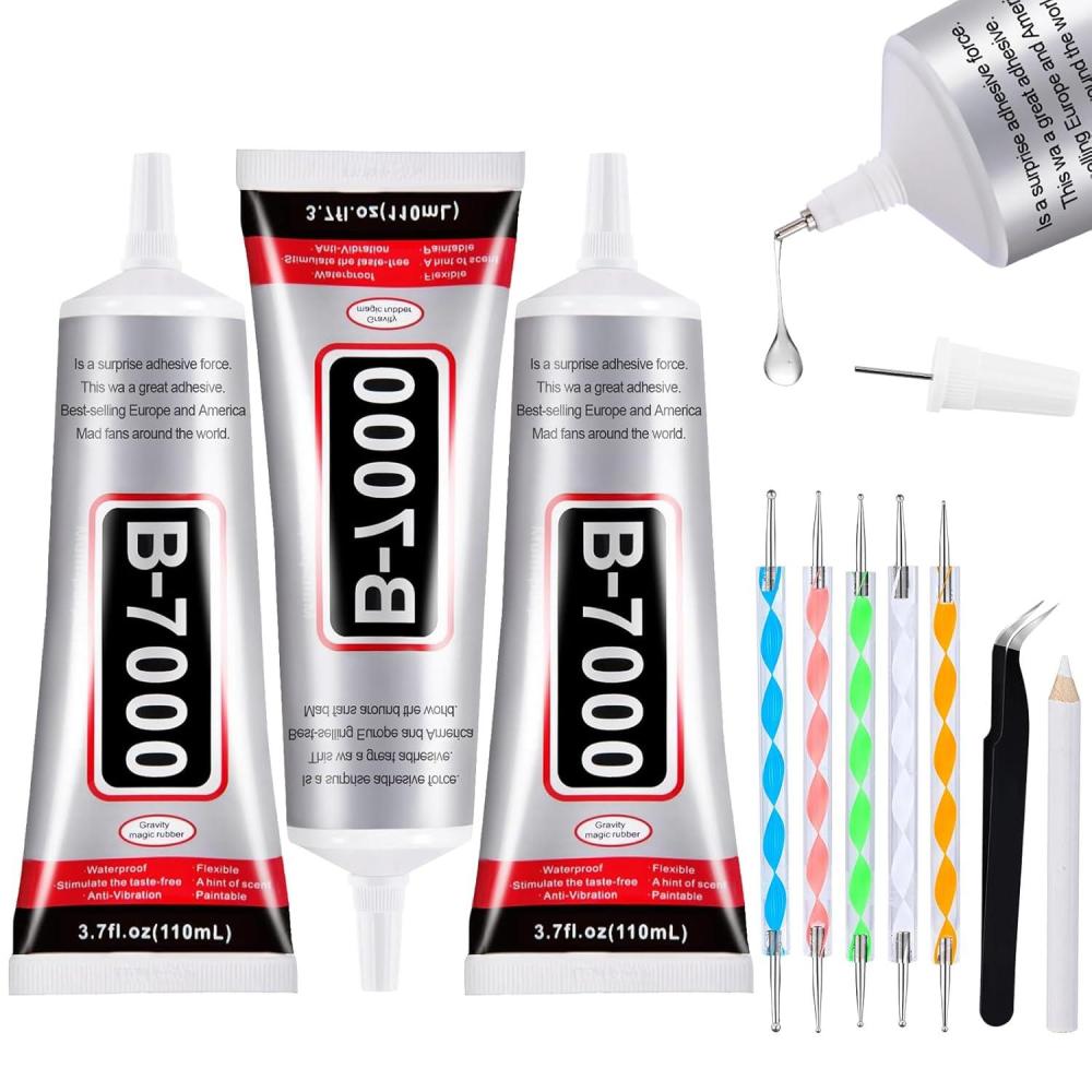 image:image3 PCS 110ml B7000 Glue Clear with Precision Tip Bedazzling Glue Rhinestone Glue Set Craft Glues with 5Point Pen Tool Crayon and Tweezers Craft Glue is Used for Nails Jewelry Shoes