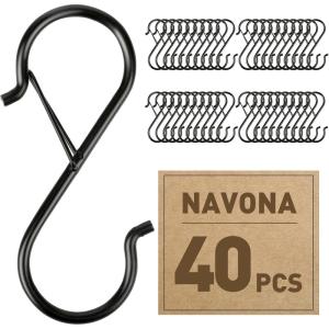 12 Pcs S Hooks for Hanging Heavy Duty, 3.5-inch Heavy Duty Metal S Hook with Safety Buckle, Suitable for 0.5 inch Rods, S Hook for Hanging Plants, Closet, Kitchen Utensil, Pot, Pan, Bags(40PCS)