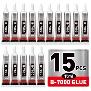 15 PCS 15ml B7000 Glue Clear with Precision Tip, Bedazzling Glue, Super Glues, Rhinestone Glue for Nail, Craft Glues, Jewelry Making, Nail Art, DIY, Makeup, Shoes(15)