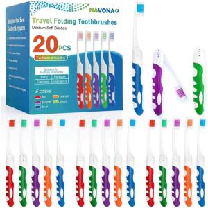 Navona 20 PCS Travel Toothbrush Set, Travel Size Toothbrush, Folding Mini Toothbrushes, Portable Individually Wrapped Bulk Toothbrushes, Medium Bristles for Camping, Hiking, School