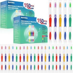 Navona 50 PCS Premium Individually Wrapped Bulk Toothbrush Pack, Disposable Toothbrushes, Kids Toothbrush, Medium Soft Bristle Toothbrushes, Ergonomics Handle, Perfect for Travel Hotel Donation(1 Count (Pack of 300))