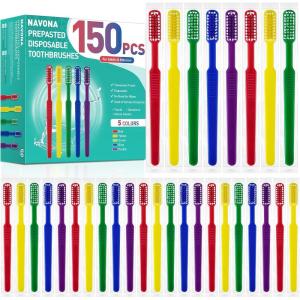 Navona 50 PCS Prepasted Disposable Toothbrushes with Toothpaste, Premium Bulk Toothbrushes Individually Wrapped, Single Use Bulk Toothbrush for Travel, Guests, Hotel, Camping(1 Count (Pack of 150))