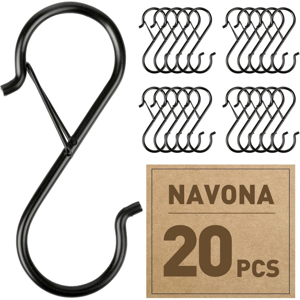 image:image150 Pcs S Hooks for Hanging Heavy Duty 35inch Heavy Duty Metal S Hook with Safety Buckle Suitable for 05 inch Rods S Hook for Hanging Plants Closet Kitchen Utensil Pot Pan Bags20PCS
